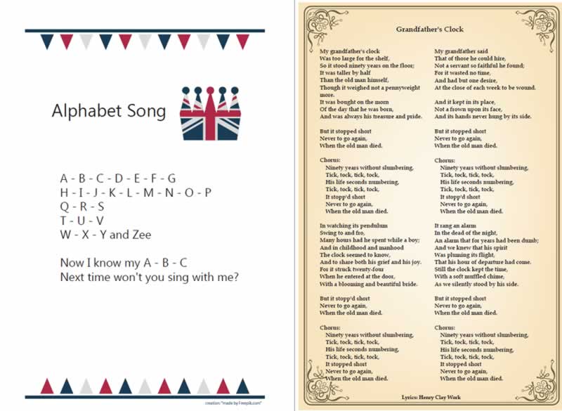 english songs lyrics for kids